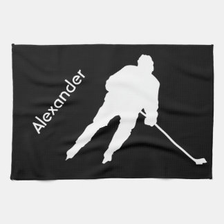 Ice Hockey-skridgarnsspelare svart vitt Kökshandduk
