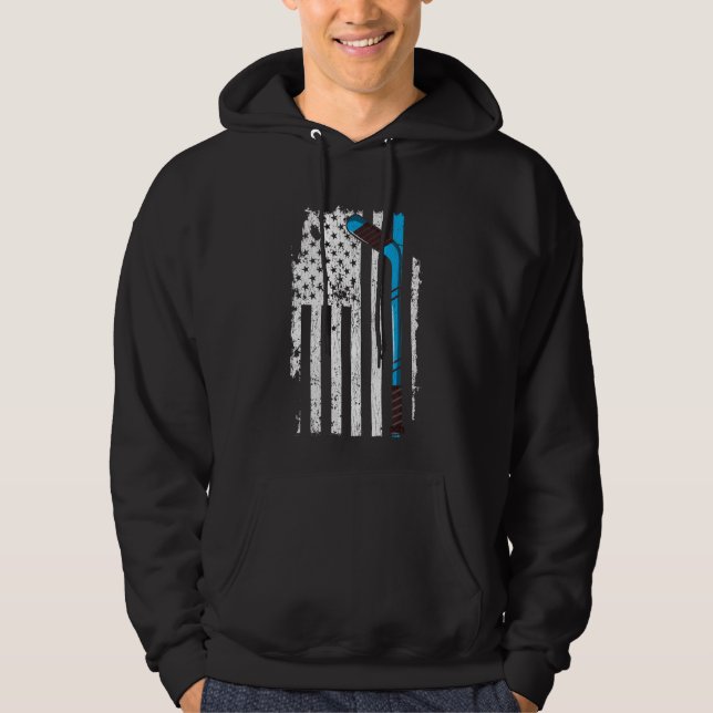 Ice Hockey Stick amerikansk Flagga Hoodie (Framsida)