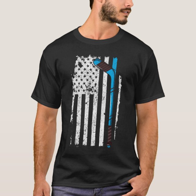 Ice Hockey Stick amerikansk Flagga T Shirt (Framsida)