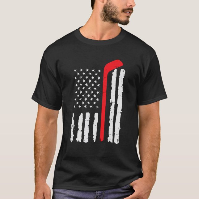Ice Hockey Stick US Flagga Patriotic Manar Boys Ki T Shirt (Framsida)