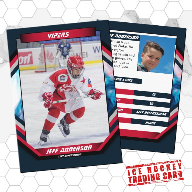 Ice Hockey Trading Card i Coola Red Mörk blått Visitkort (Ice Hockey Trading Card: Stylish design, dynamic action. Perfect for kids and fans!)