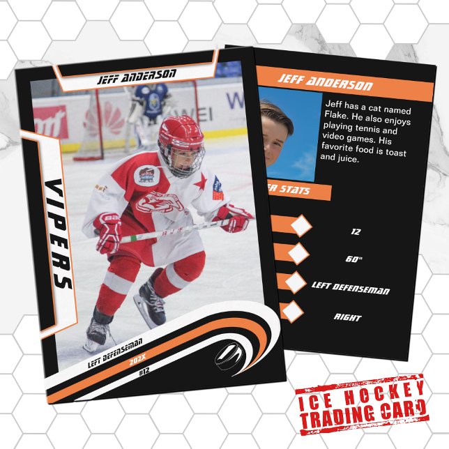 Ice Hockey Trading Card i levande Orange (Orange zest for young hockey stars! Stylish souvenir, back-to-school coolness. Ideal for your child.)