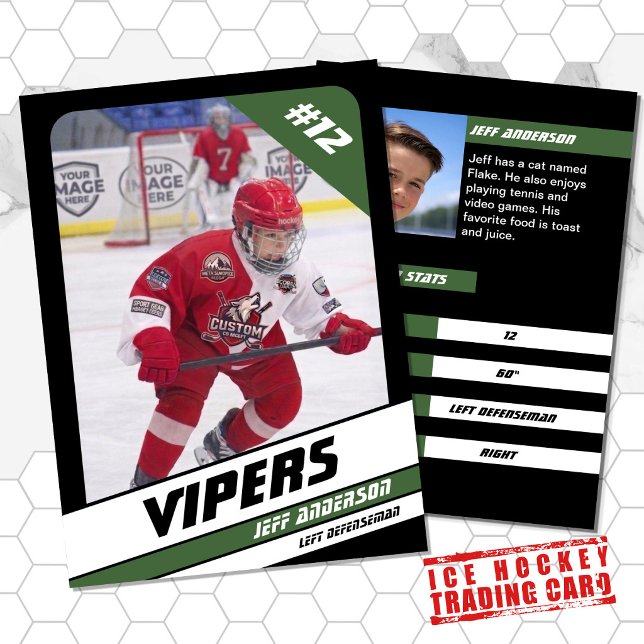 Ice Hockey Trading Card i Vibrant Grönt Black (Proudly share youre kids' achievements with this green white card)