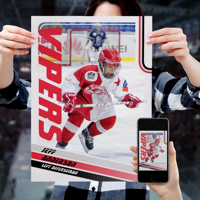 Ice Hockey Trading Card Poster (Unleash the ultimate power of customization with our red and black ice hockey Poster)