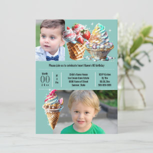 Ice kräm candy sommar DIY PhoY Children Blue Inbjudningar