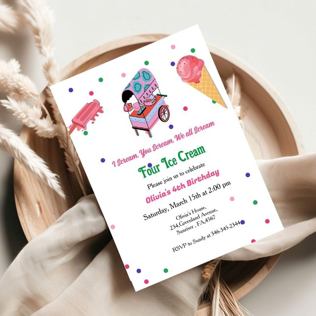 Ice kräm lastbil Girly födelsedagsfest Inbjudningar (Skapare uppladdad)