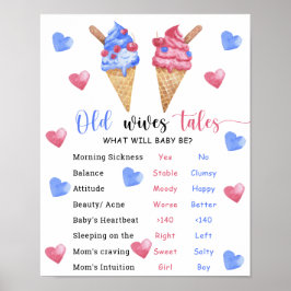 Ice kräm Old Wives Tales Gender Reveal Board Poster