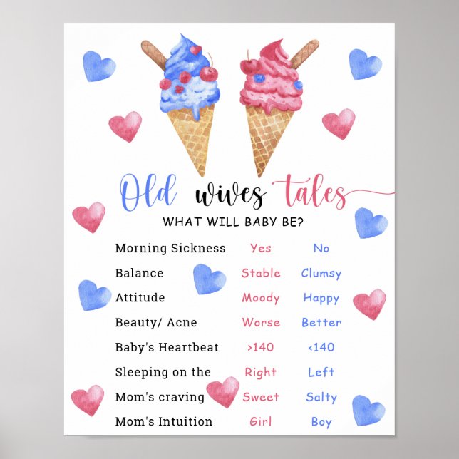 Ice kräm Old Wives Tales Gender Reveal Board Poster (Framsidan)