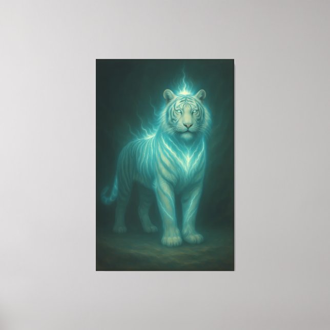 Ice Lightning White Tiger – Frosted Celestial Ener Canvastryck (Framsida)
