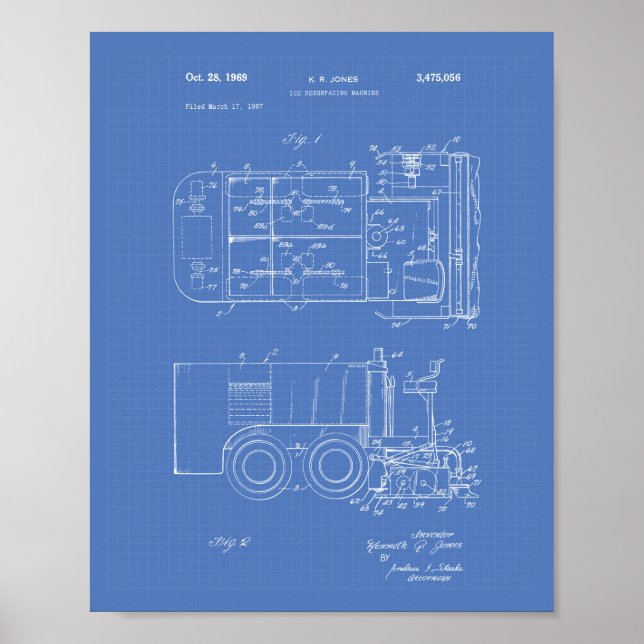 Ice Maskin 1969 Patent Art - Blueprint Poster (Framsidan)