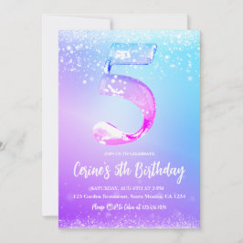 Ice number white glitter Girl 5th Birthday Inbjudningar