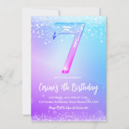 Ice number white glitter Girl 7th Birthday  Inbjudningar