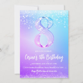 Ice number white glitter Girl 8th Birthday  Inbjudningar