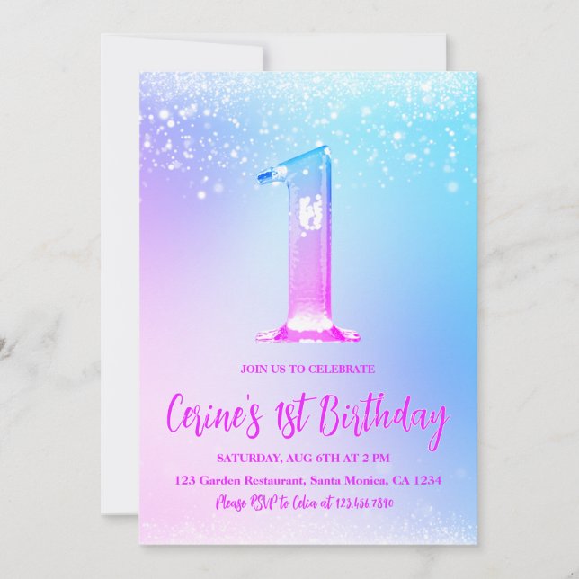 Ice number white glitter Girl First Birthday Inbjudningar (Framsida)