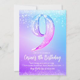 Ice number white glitter Girl Nine Birthday Inbjudningar