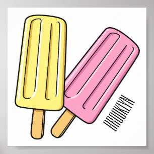 Ice pop cartoon illustration poster