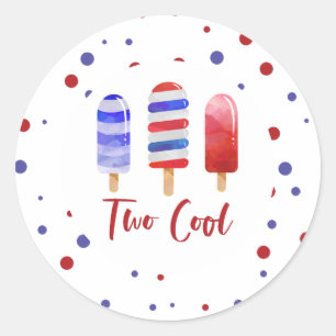 Ice pops 2 Coolor Rött vitt blått 2:a födelsedagen Runt Klistermärke