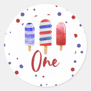 Ice pops en Rött vitt blått födelsedag Runt Klistermärke