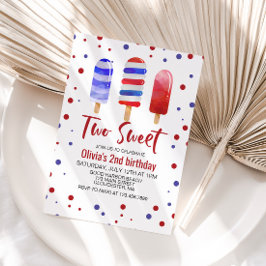 Ice Pops Two Sweet Rött vitt blått 2nd Birthday Inbjudningar