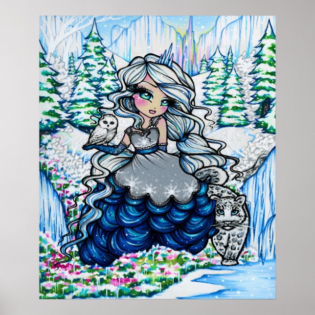 Ice Princess Snö Uggla Winter Fantasy Fairy Art Poster (Framsidan)