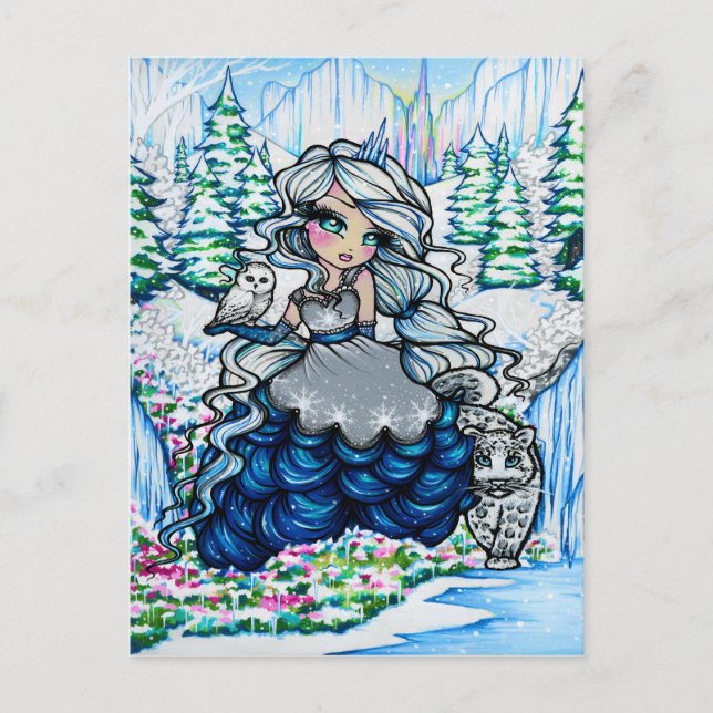 Ice Princess Winter Snö Queen Girl Fantasy Art Vykort (Framsida)