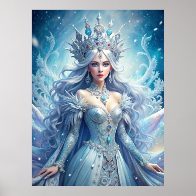 Ice Queen Fantasy – Winter Goddess Portrait Art Poster (Framsidan)