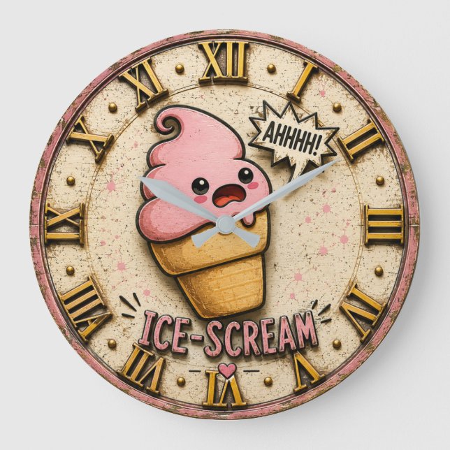 Ice Scream Funny Ice Cream Cute Kawaii Kitchen  Stor Klocka (Framsida)
