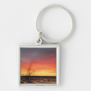Ice Sjö Sunset Keychain Fyrkantig Silverfärgad Nyckelring