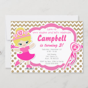 Ice Skate Girl Glitter Guld & Rosa Birthday Inbjud Inbjudningar