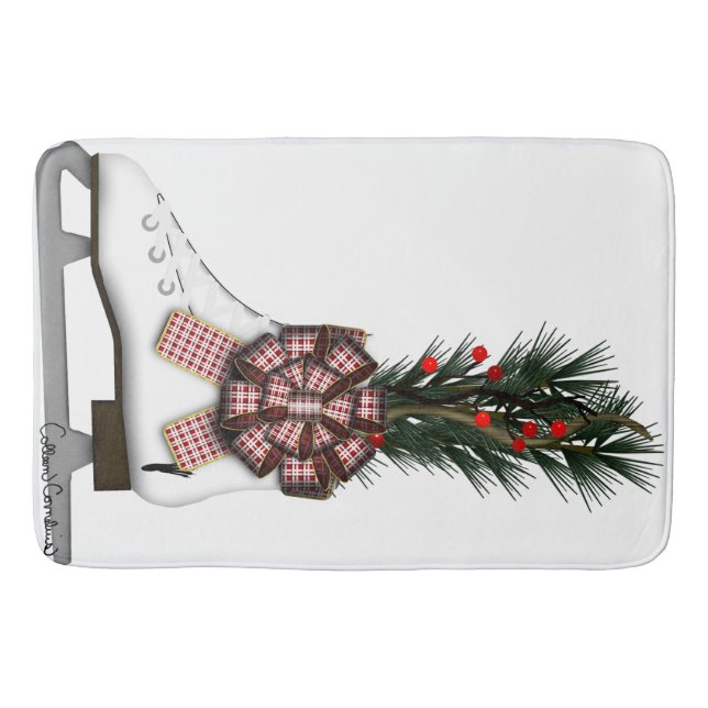 Ice Skate God Dekoration med Tartan Bow Badrumsmatta (Framsidan)