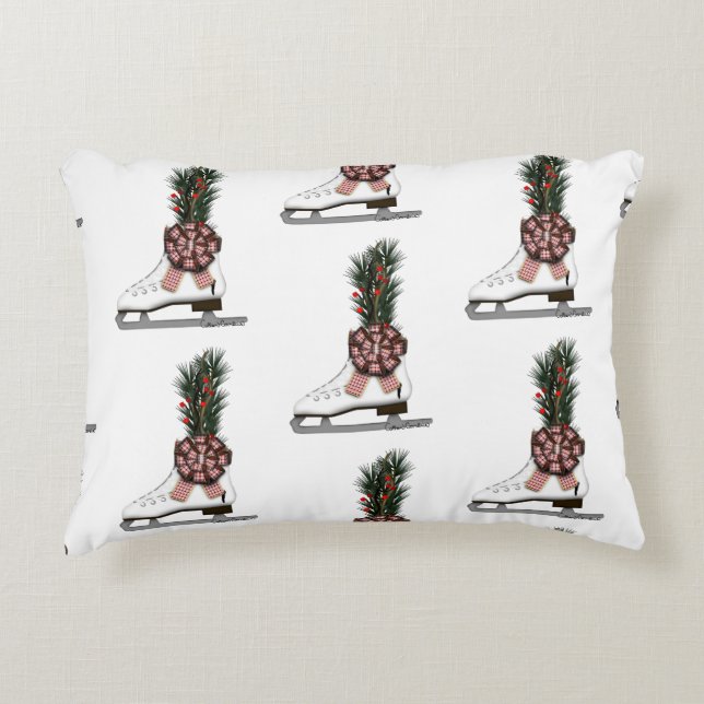 Ice Skate God Dekoration med Tartan Bow Prydnadskudde (Framsidan)