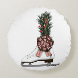 Ice Skate God Dekoration med Tartan Bow Rund Kudde