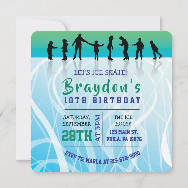 Ice Skate ICE SKATING födelsedagsfest inbjudan (Framsida)