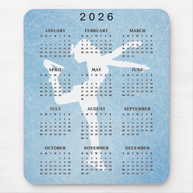 Ice Skater Design 2025 Calendar Mousepad Musmatta (Framsidan)
