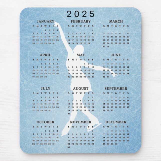 Ice Skater Design 2025 Calendar Mousepad Musmatta (Framsidan)