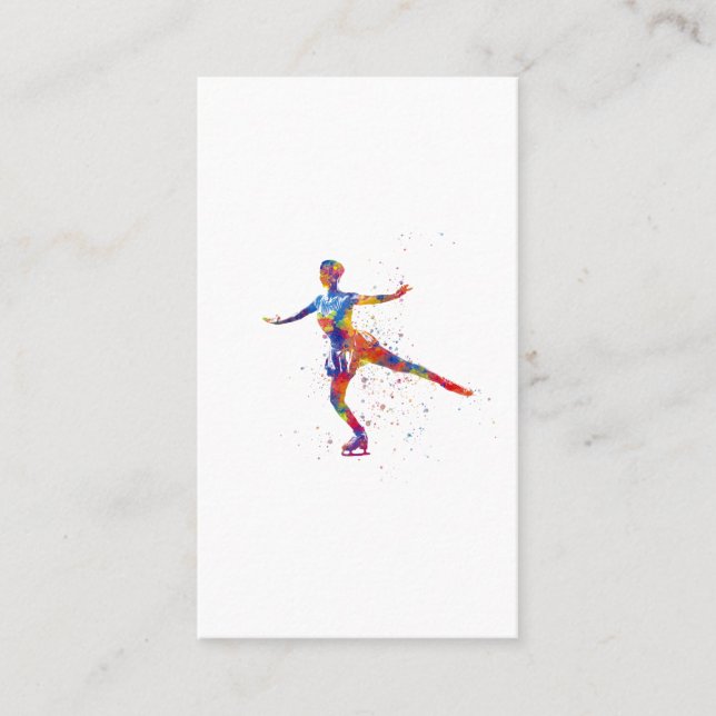 Ice skater in watercolor visitkort (Framsida)