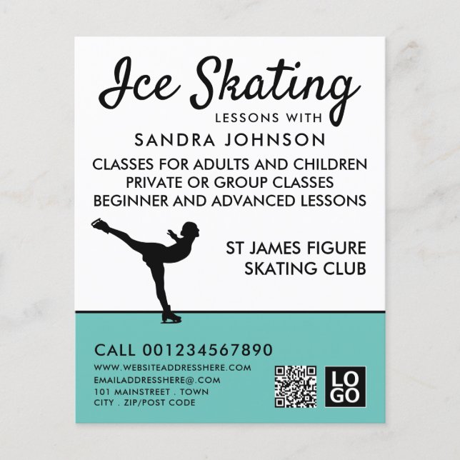 Ice Skater Silhouette, Ice Skating Lesson Advert Flygblad (Framsidan)