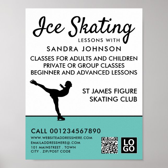 Ice Skater Silhouette, Ice Skating Lesson Advert Poster (Framsidan)