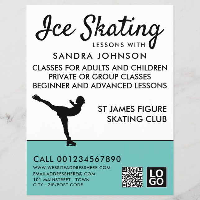 Ice Skater Silhouette, Ice Skating Lesson Advert Reklamblad (Framsidan)