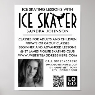 Ice Skater Silhouette Logotyp, Skating Lesson Adve Poster
