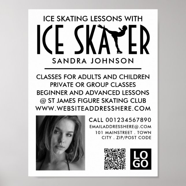 Ice Skater Silhouette Logotyp, Skating Lesson Adve Poster (Framsidan)