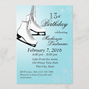 Ice Skates and Snöflingor Birthday Inbjudningar