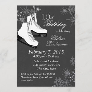 Ice Skates and Snöflingor Birthday Inbjudningar
