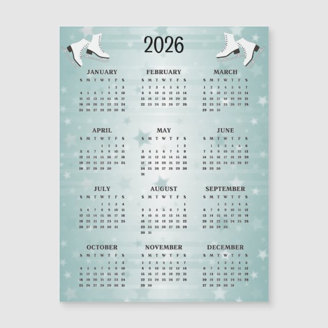Ice Skates Design 2026 Calendar Magnetic Card (Framsida)