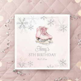 Ice Skates Girl Birthday Pink Bow Silver Snowflake Pappersservett