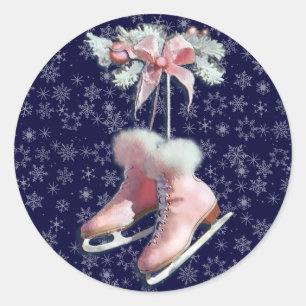 ICE SKATES in ROSA by SHARON SHARPE Runt Klistermärke