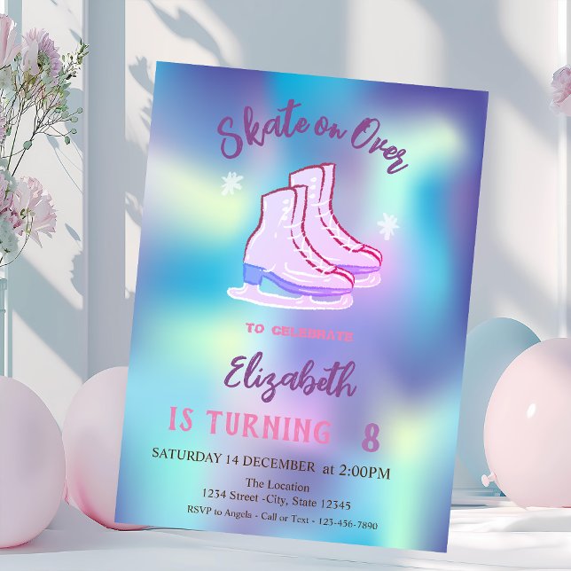 Ice skates Snowflakes Holographic Birthday Inbjudningar (Skapare uppladdad)