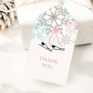 Ice Skating and Snöflingor rosa blue silver Presentetikett