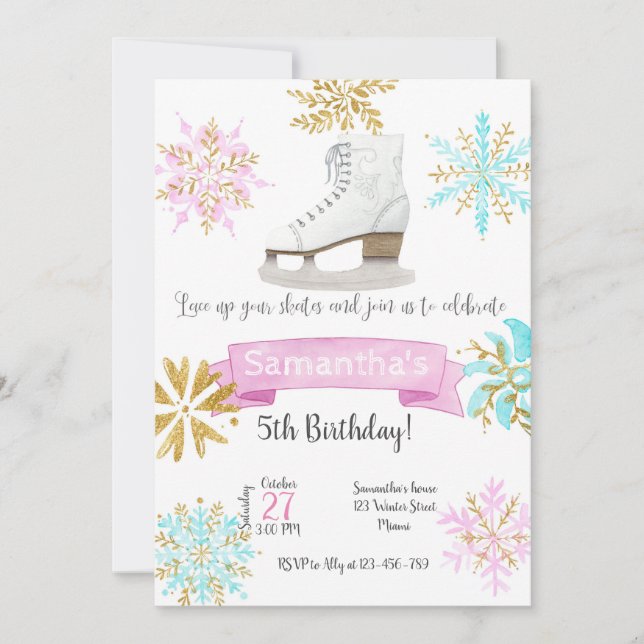 Ice Skating Birthday Invitation Inbjudningar (Framsida)