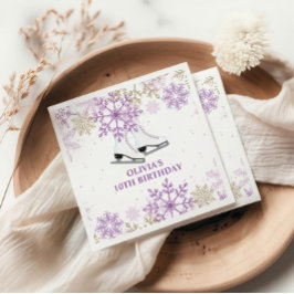 Ice Skating Birthday Lila och Guld Snowflake Pappersservett